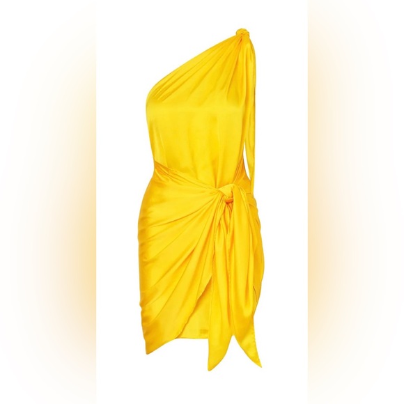 NWT Baobab Marea Luz Yellow One-Shoulder Side-Tie Mini Dress - Sz. L - Picture 2 of 12